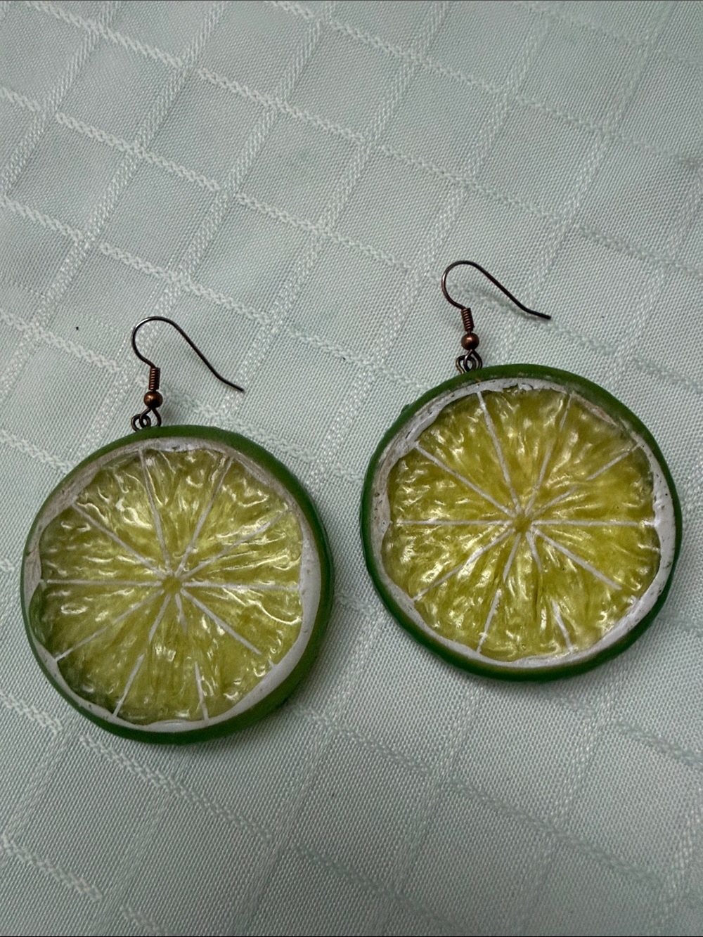 Handmade Lime Slice Drop Earrings - Green and Yellow